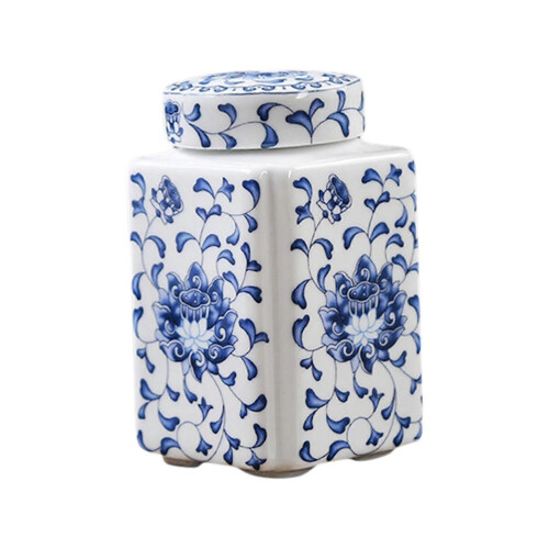 (Blue White)Porcelain Temple Jar Decorative Flower Vase Blue White