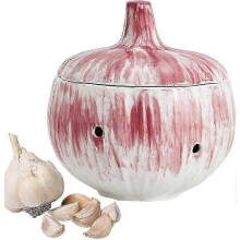 (Red)Ceramic Garlic and Ginger Storage Jar with Lid