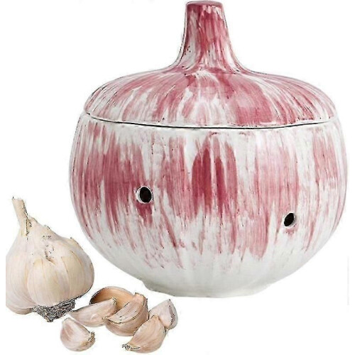 (Red)Ceramic Garlic and Ginger Storage Jar with Lid
