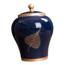 (Blue )Creative Porcelain Ginger Jar Decorative Vase Sealed Storage Tank for Coffee