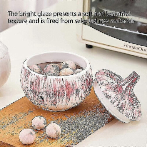 (Red)Ceramic Garlic and Ginger Storage Jar with Lid 1