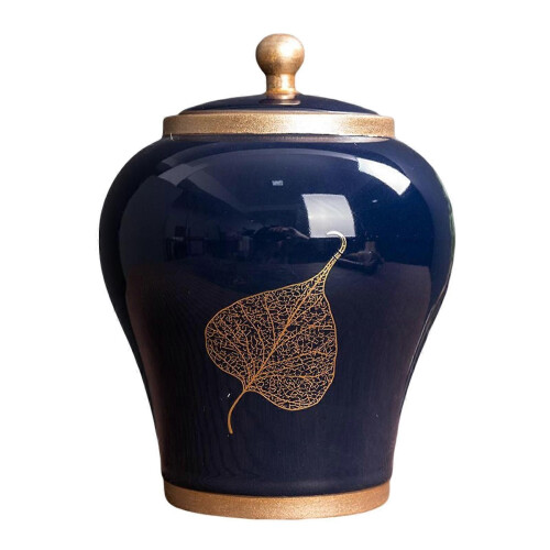 (Blue )Creative Porcelain Ginger Jar Decorative Vase Sealed Storage Tank for Coffee 2