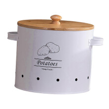 (White Large)Tin Potato Onion Garlic Storage Container - Kitchen Pantry Organizer Canister with Lid