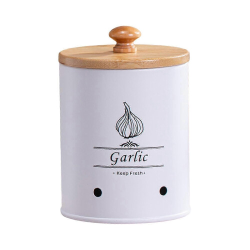 (White Small)Tin Potato Onion Garlic Storage Container - Kitchen Pantry Organizer Canister with Lid 2
