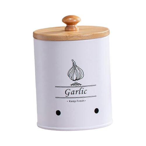 (White Small)Tin Potato Onion Garlic Storage Container - Kitchen Pantry Organizer Canister with Lid 1