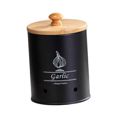 (Black Small)Tin Potato Onion Garlic Storage Container - Kitchen Pantry Organizer Canister with Lid 2