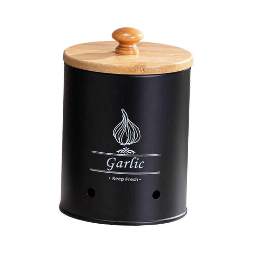 (Black Small)Tin Potato Onion Garlic Storage Container - Kitchen Pantry Organizer Canister with Lid