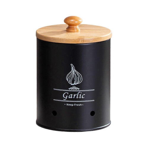 (Black Small)Tin Potato Onion Garlic Storage Container - Kitchen Pantry Organizer Canister with Lid 1