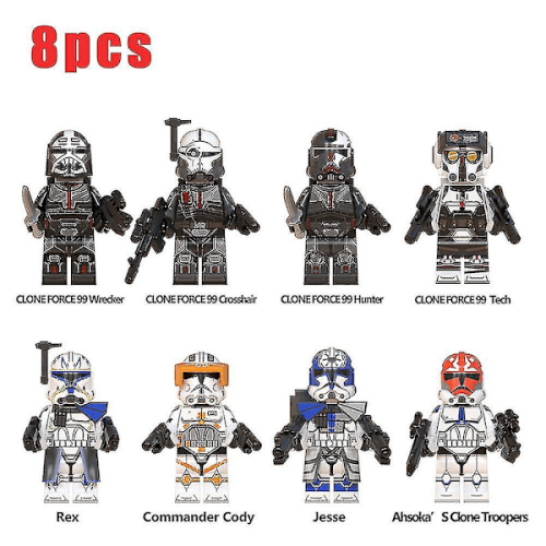 8 pezzi Star Wars Rex Jesse CloneCompatibile con 99 minifigure Wrecker Hunter Mini blocchi da costruzione