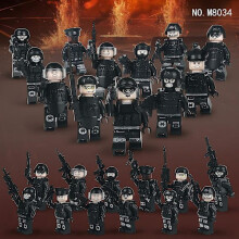 Militärpolizei Bausteine Minifiguren Schwarz Spezialpolizei Kleine Partikel Puppe 12St