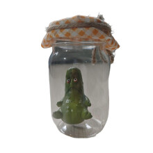 (B)Grumpy Pickle Sculpture in Clear Jar Sad Anxious Pickled Cucumber Figurine Statue Home Office Desktop