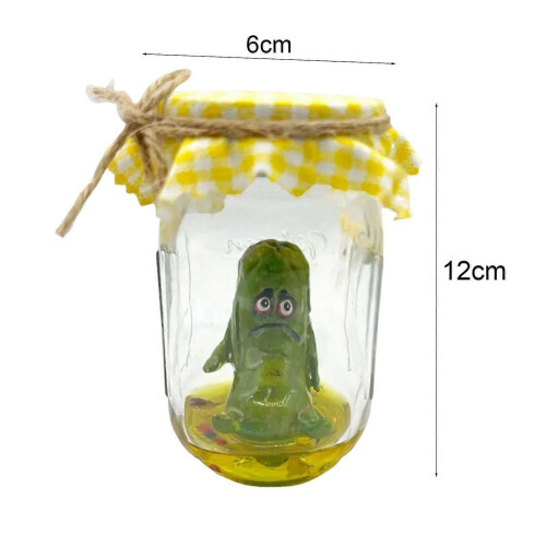 (B)Grumpy Pickle Sculpture in Clear Jar Sad Anxious Pickled Cucumber Figurine Statue Home Office Desktop 2