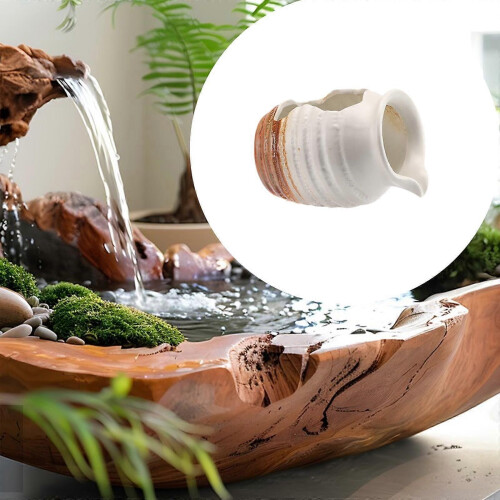 (White)Fountain Jar Cave Decorative Ceramic Jar Waterfall Desktop Water Fountain Jar 2