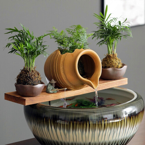 (White)Fountain Jar Cave Decorative Ceramic Jar Waterfall Desktop Water Fountain Jar 1