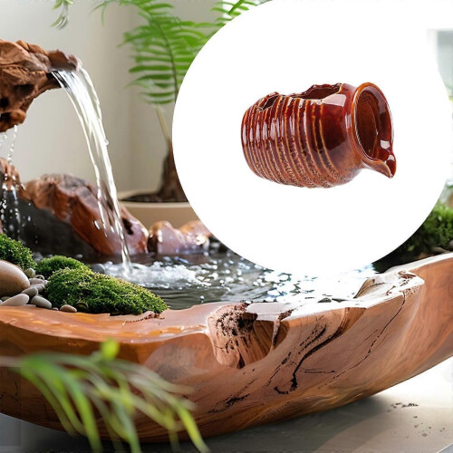 (Red)Fountain Jar Cave Decorative Ceramic Jar Waterfall Desktop Water Fountain Jar 1