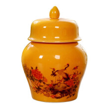 (Crane)Ceramic Tea Canister Storage Pots Flower Pot Can Desk Porcelain Ginger Jar
