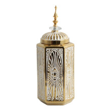 (L)Porcelain Ginger Jar Storage Pot Ceramic Tea Canister Tin Gift Ornament Temple