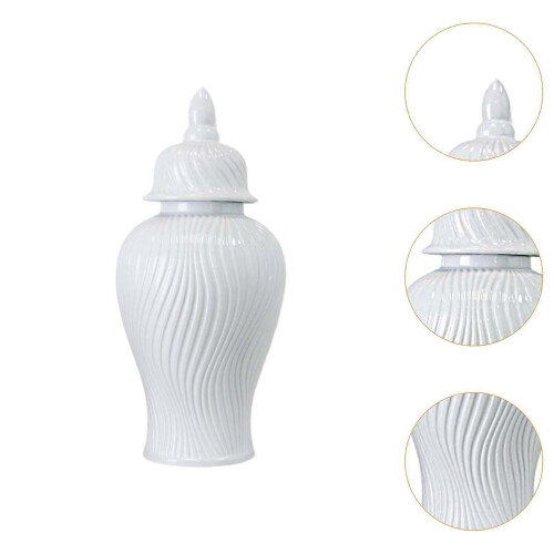 (White)Ceramic Ginger Jar Storage Jar Ornament Organizer Ceramic Flower Vase Decorative 1