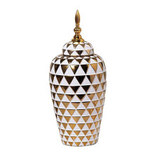 (Gold Medium)Pottery Ginger Jar Planter Vase Ornament Retro Design W/Lid Storage Bottle Home