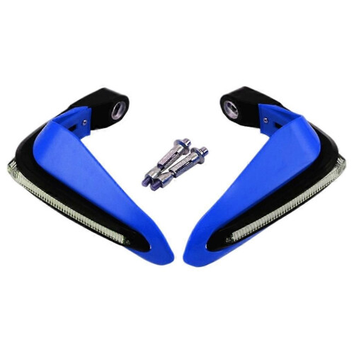 (Blue)1 Pair Motorcycles Handguards LED Hand Guards Windproof Black
