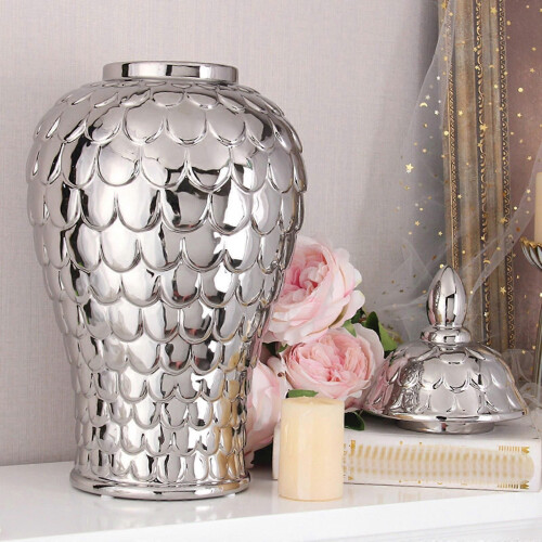 (silver)Temple Jar Ceramic Ginger Jar with Lid Office Party Stoneware Collection 1