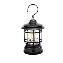 (Black) Vintage LED Camping Lantern USB Rechargeable Portable Waterproof Lamp for Emergency Home Power Outages Indoor Outdoor