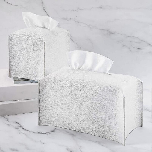 2 Pcs Tissue Box Cover, Modern Pu Leather Square Tissue Box Holder Decorative Leather Tissues Case 2