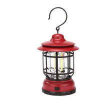 (Red) Vintage LED Camping Lantern USB Rechargeable Portable Waterproof Lamp for Emergency Home Power Outages Indoor Outdoor