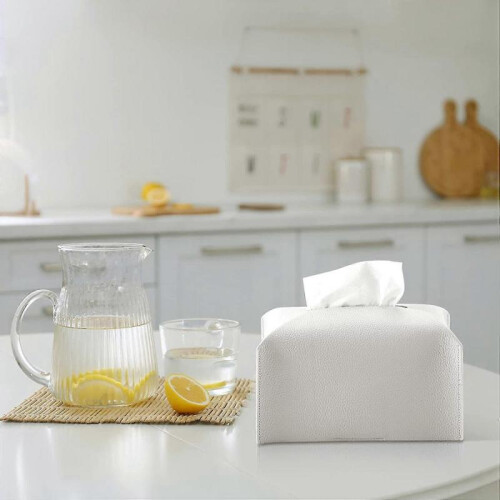 2 Pcs Tissue Box Cover, Modern Pu Leather Square Tissue Box Holder Decorative Leather Tissues Case 1