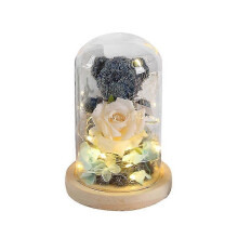 (blue)Glass Dome Rose and Moss Bear - 9 pcs Min Order for Valentine's 2025