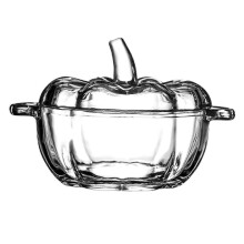 (Clear)A Pumpkin-Shaped Glass Candy Dish with a Lid, a Serving Bowl Organizer and Cookie Jar.