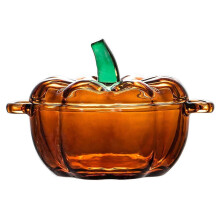 (Orange)A Pumpkin-Shaped Glass Candy Dish with a Lid, a Serving Bowl Organizer and Cookie Jar.