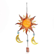 (kultainen aurinko)Sun Moon retro tuulikello riipus metalli käsityöt lasi maalattu rautakello riipus