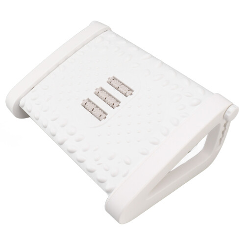 Adjustable White Footrest with Massage Rollers for Office Comfort