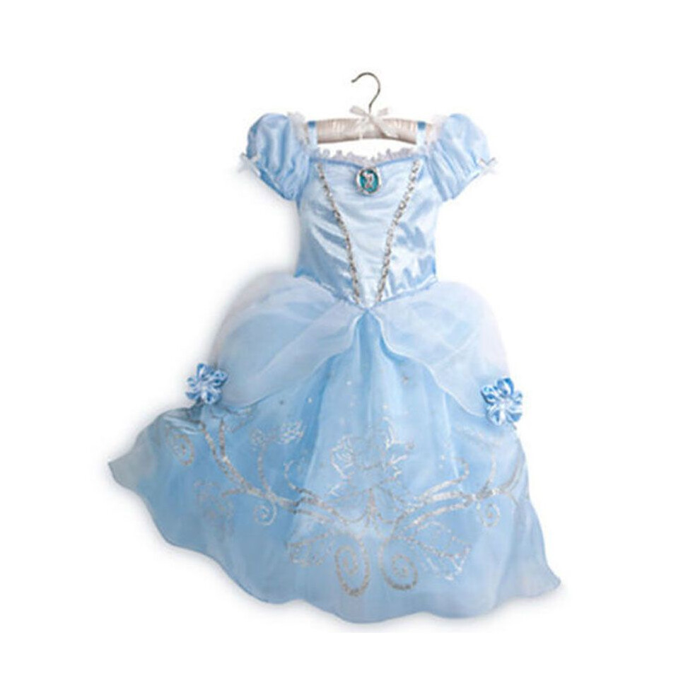 (#F Light Cinderella Dress, 110Cm/4-5Years) Kids Princess Girls Fancy Dress Rapunzel Belle Cinderella Outfits Sofia Cosplay Blue