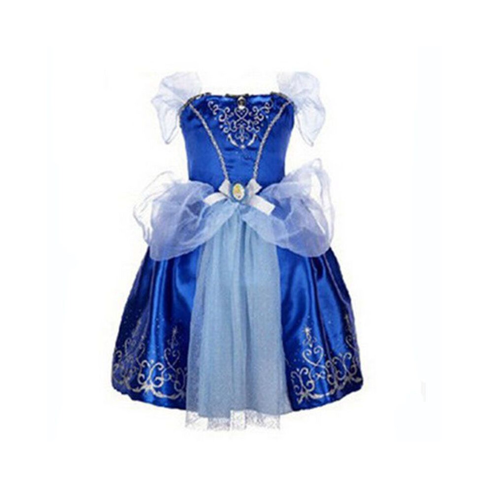(#B Dark Cinderella Dress, 120Cm/5-6Years) Kids Princess Girls Fancy Dress Rapunzel Belle Cinderella Outfits Sofia Cosplay Blue