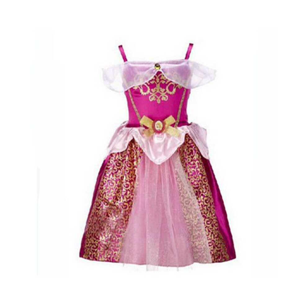 (#E Rose Aurora Dress, 150cm/8-9Years) Kids Princess Girls Fancy Dress Rapunzel Belle Cinderella Outfits Sofia Cosplay