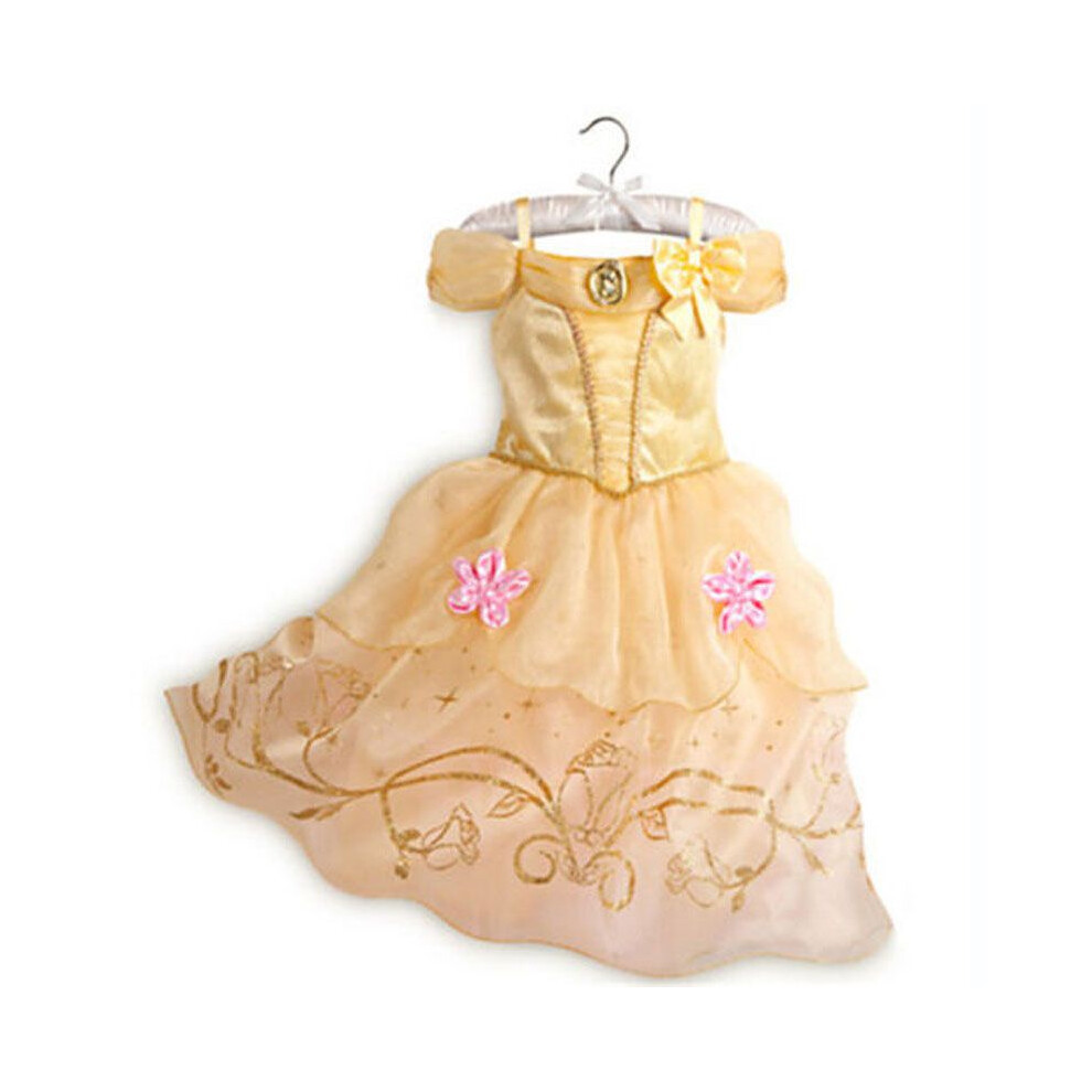(#I Belle Dress, 150cm/8-9Years) Kids Princess Girls Fancy Dress Rapunzel Belle Cinderella Outfits Sofia Cosplay