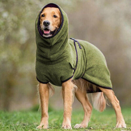 (Army Green, L) Fleece Bathrobe Dog Towel Clothes Hoody Coat Plus Size Golden Dog Retriever Cat