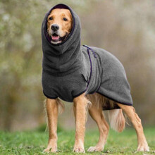 (Dark Gray, 2XL) Fleece Bathrobe Dog Towel Clothes Hoody Coat Plus Size Golden Dog Retriever Cat