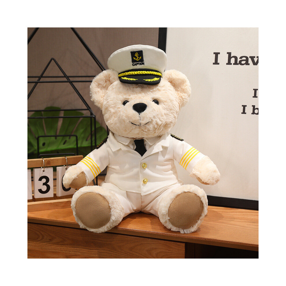 (25cm) Bear Teddy Captain Plush Toy Stuffed Animal Doll Bedroom Kids Gift Decoration