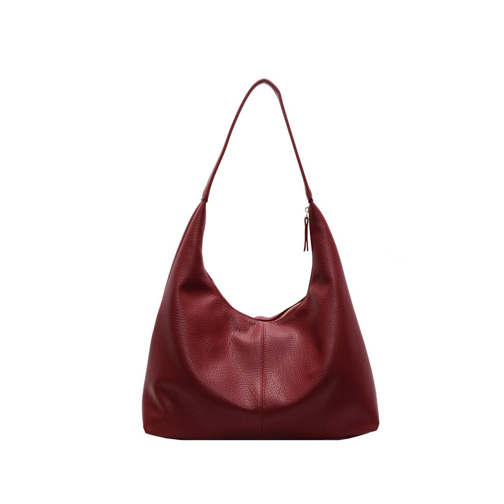 (Burgundy) Solid Urban Style Color Large Capacity Women Pu Leather Tote Bag For Autumn