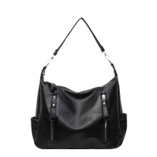 (Black) Large Capacity Retro Tote Crossbody Bag With Zipper Closure Office Daily For