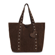 (Coffee) Fashionable And Heart Rivet Decor Suede Women Large Capacity Bag Tote Casual