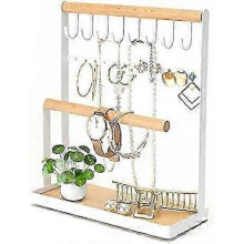 2025 Wooden Jewellery Stand Organiser - Hanging Necklace Holder Display (White)