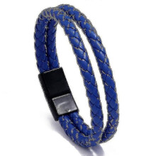 (Blue)Men's Trend Vintage Braided Double Circle Bracelet Simple Fashion Imitation Leather Bracelet Bracelet_m24