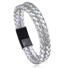 (Silver)Men's Trend Vintage Braided Double Circle Bracelet Simple Fashion Imitation Leather Bracelet Bracelet_m24