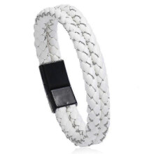 (White)Men's Trend Vintage Braided Double Circle Bracelet Simple Fashion Imitation Leather Bracelet Bracelet_m24