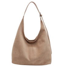 (Khaki) Simple Solid Color Large Capacity Women Casual Suede Tote Autumn For Bag