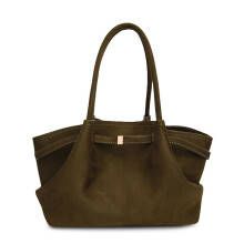 (Green, Large) Color Fashion Solid Pleated Design Women Casual Suede Shoulder Autumn Bag For